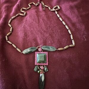 Grey and pink stones antique silver necklace.